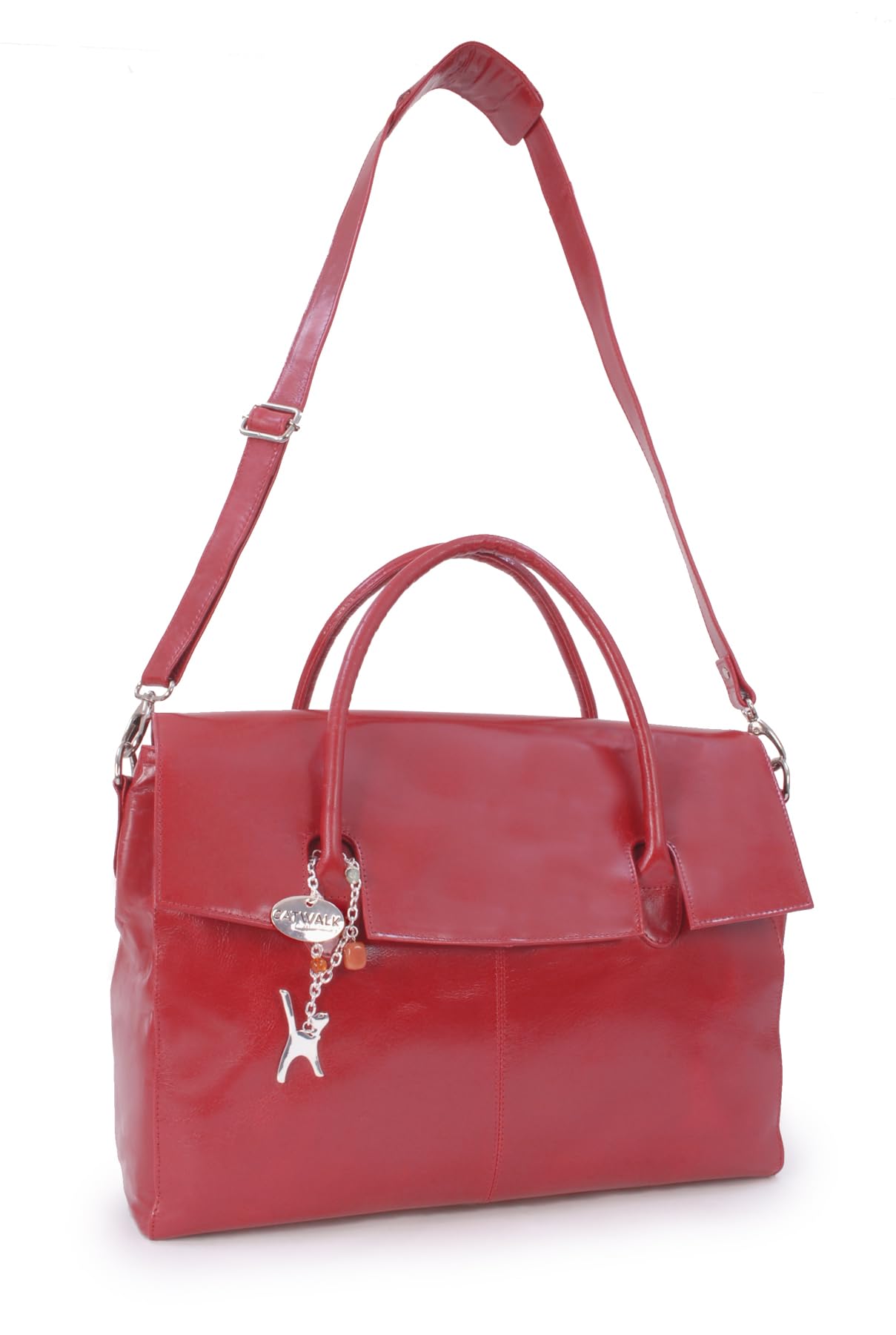 Catwalk Collection Handbags - Bolso Ordenador Portatil Mujer Piel - Bolso Bandolera Grande de Trabajo - Maletín con Funda Acolchada - Helena - Rojo