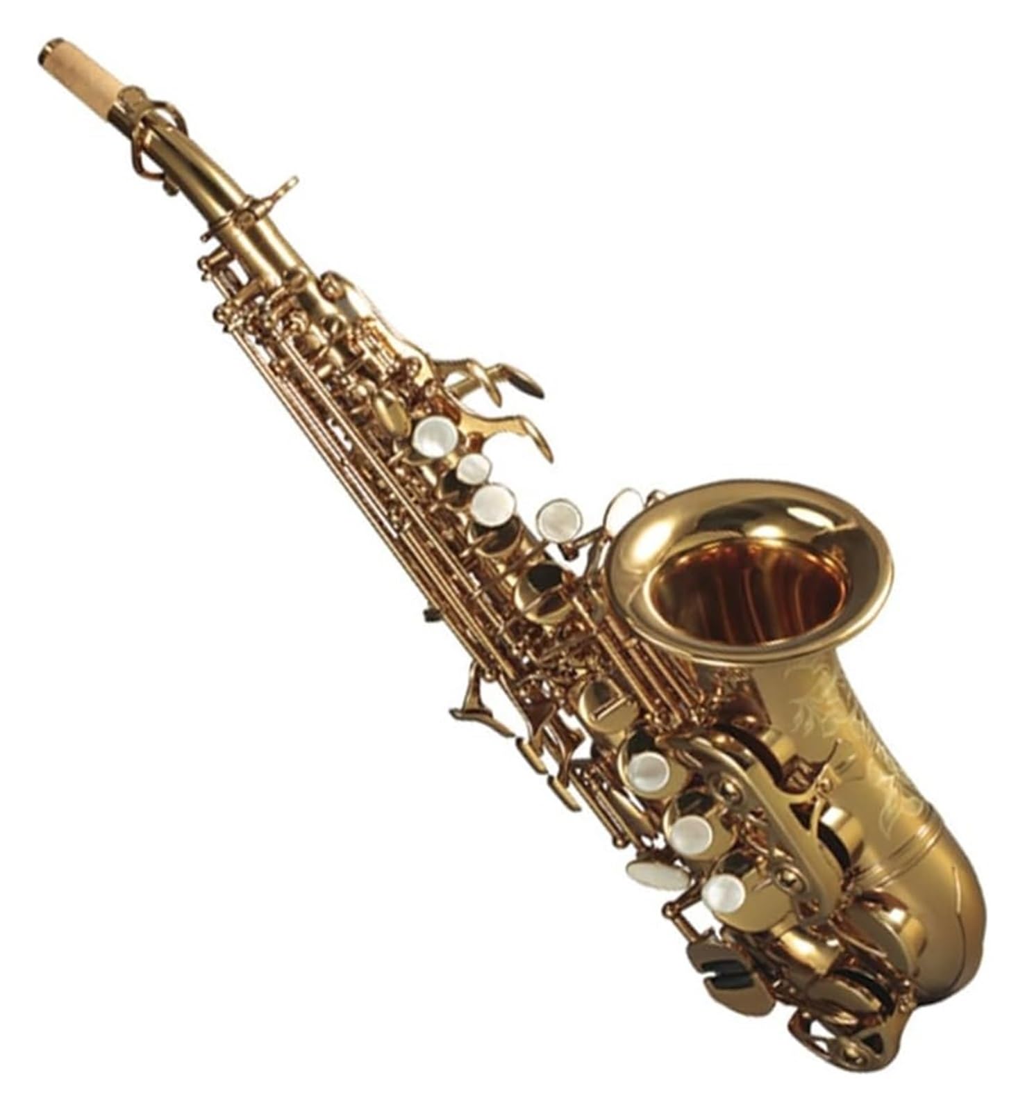 Musikinstrumente mit Schalenknopf, Saxophon. Kleines gebogenes B-Sopraninstrument