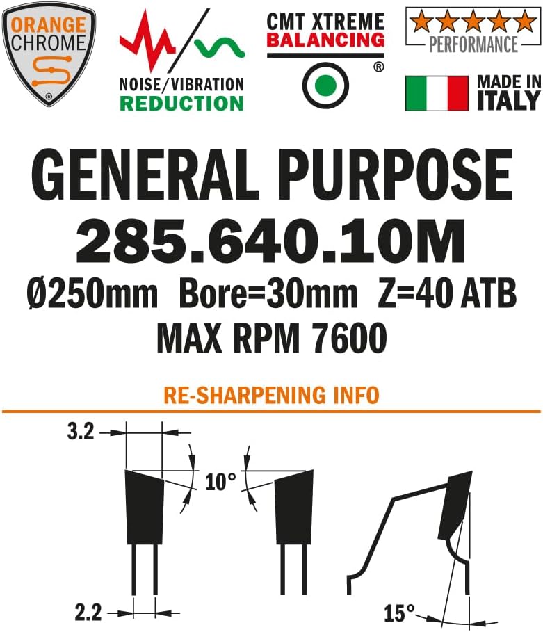 HEAVY-DUTY GENERAL PURPOSE 250x0.126”/0.087”x30mm T=40 ATB