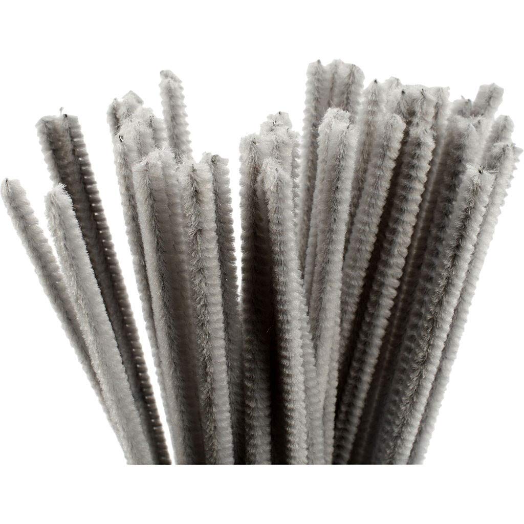 Chenille Thread 6 mm x 30 cm Pack of 50 Grey