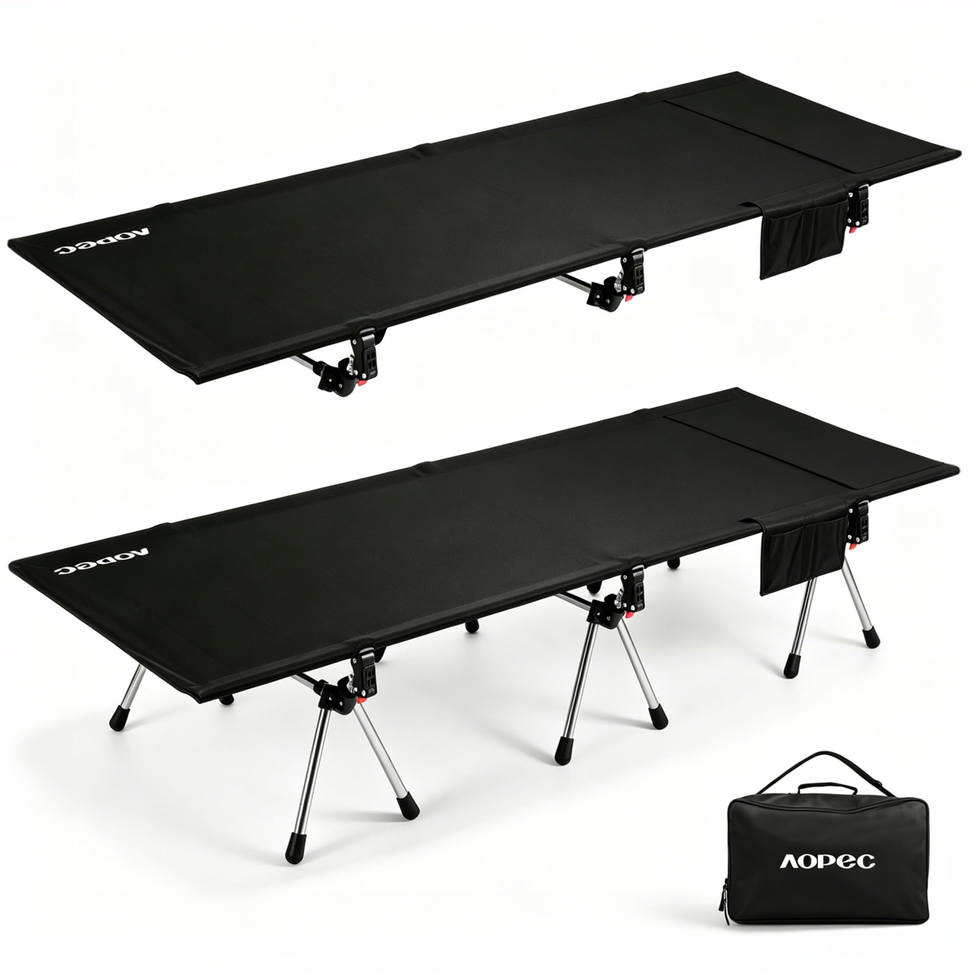 Photo 1 of Height Adjustable Camping Cot, 350lbs Heavy-Duty Aluminum Frame, Black