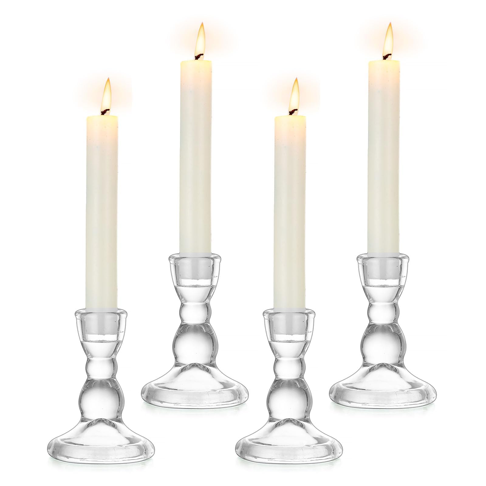 Inweder Glas Kerzenhalter Stabkerze: 4 Stück Klar Kerzenständer für Stabkerzen Set für Hochzeit Tischdeko Modern Stabkerzenhalter für Weihnachten Advent Party Wohnzimmer