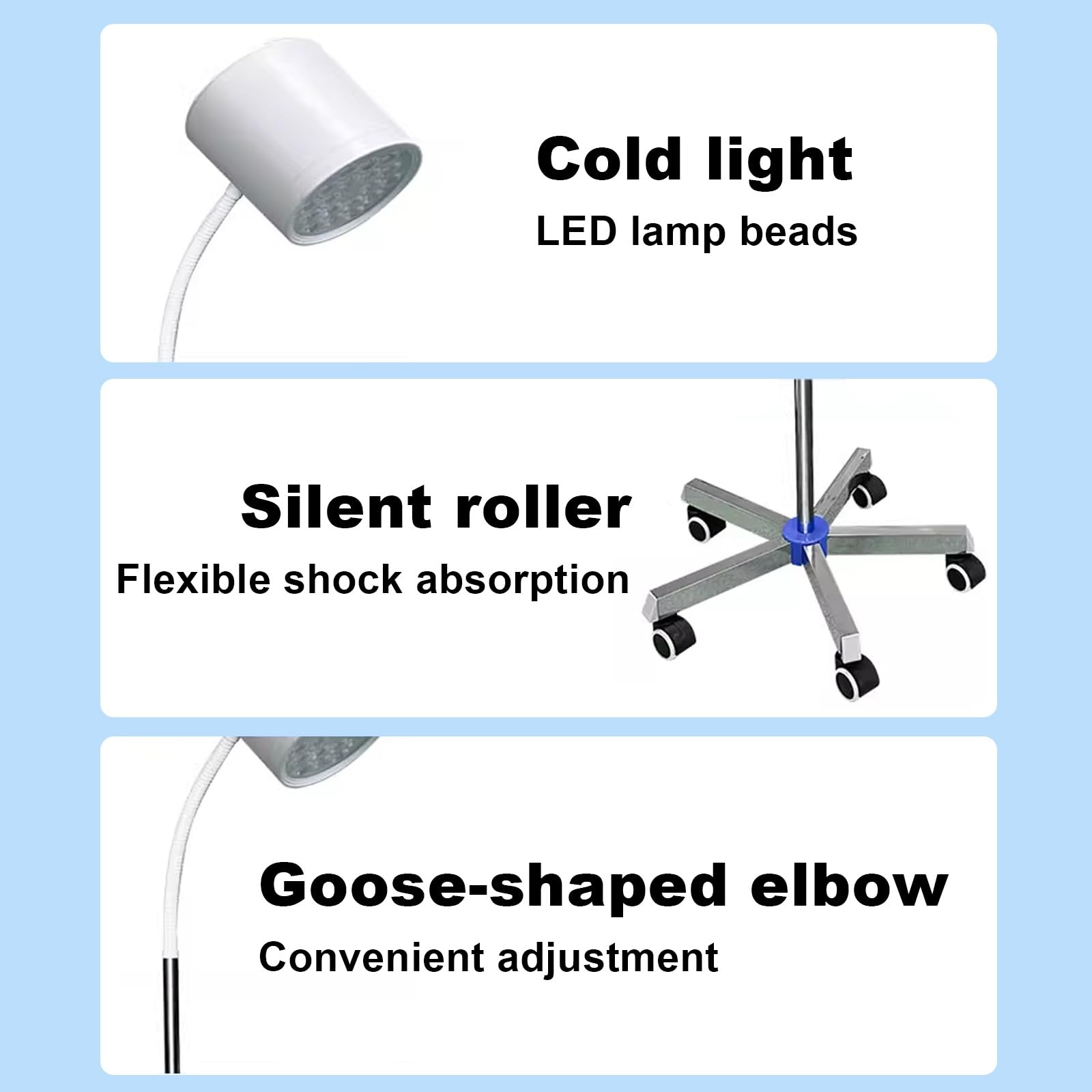 Lampa Stomatologiczna LED Oral Shadowless Exam, 7 Lamp Koralikowych, Zimne Światło, Lampa do Badania Z Gęsią Szyją, Lampa do Badania Medycznego, Mobilna Lampa dla Zwierząt