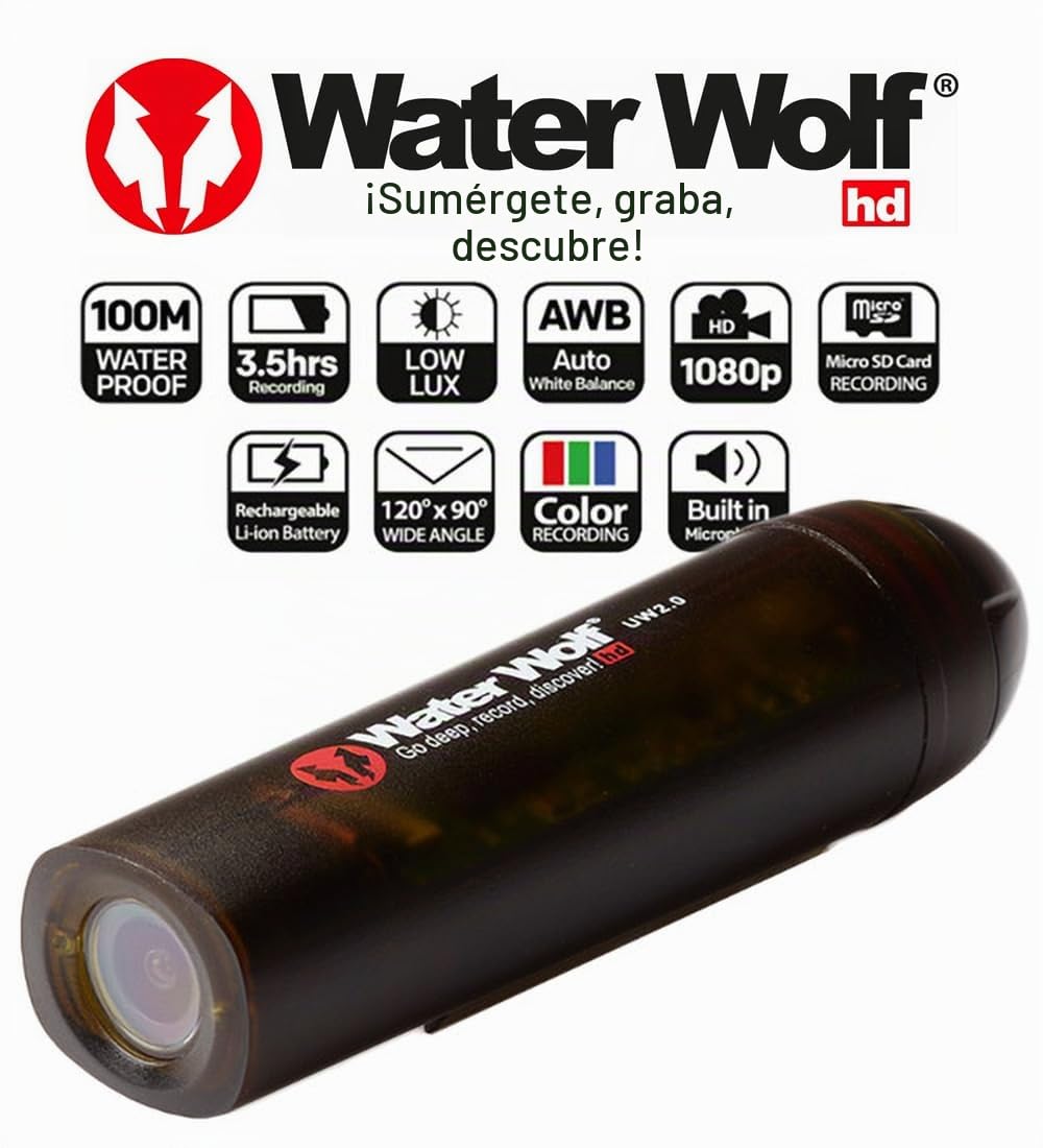 WaterWolf 2.0 WiFi Cámara de Acción Subacuática para Pesca - 1080p HD Cámara Subacuática 120 Grados Gran Angular 100m Cámara Sumergible con Kit de Accesorios