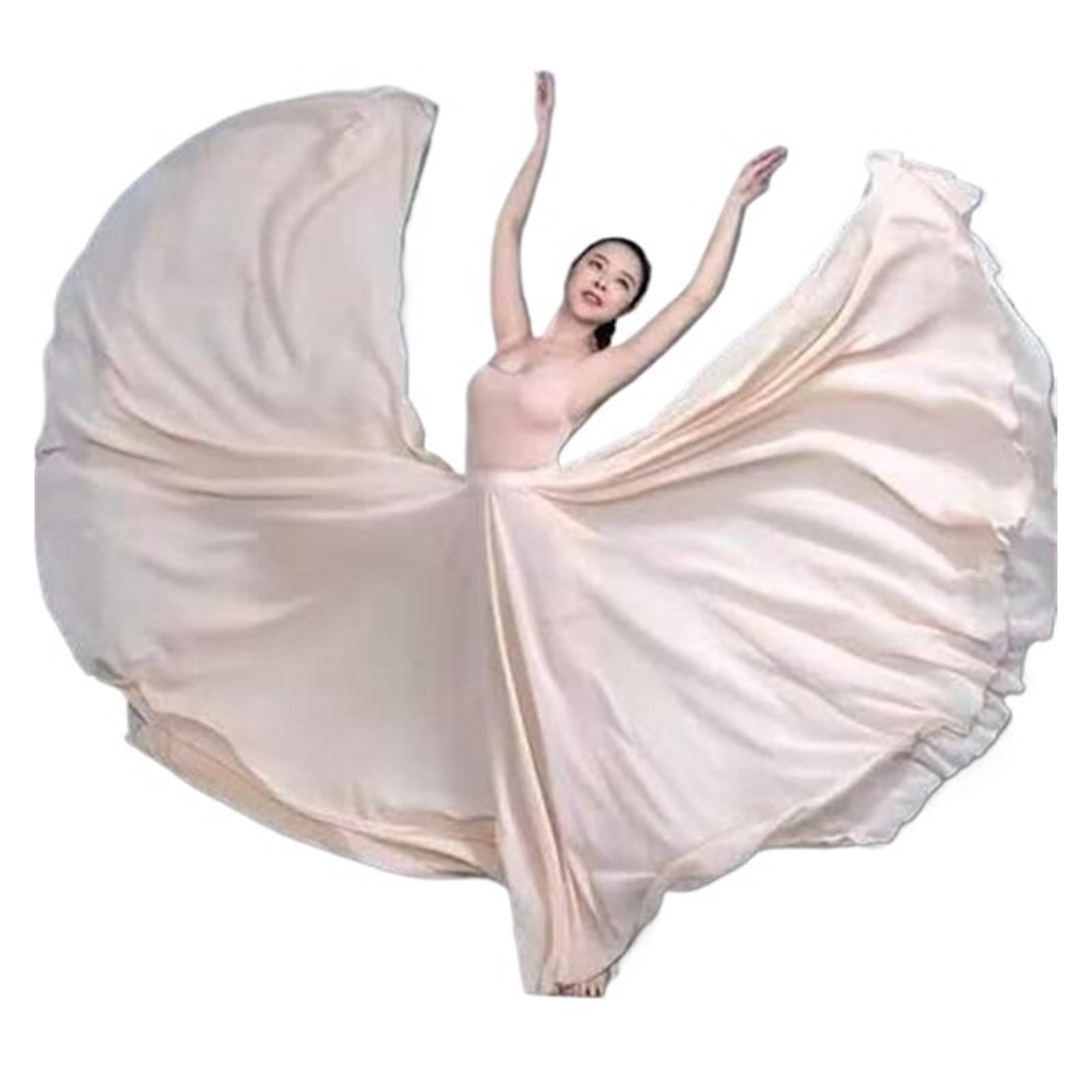 Falda Dance Big Swing Traje de danza del vientre for mujer, elegante falda de práctica de gasa con vuelo grande de 720 grados, falda de ballet moderno for danza clásica(Beige,720D85cmFor155-160cm)
