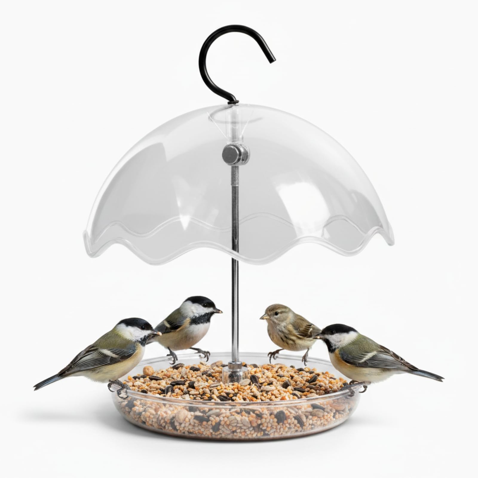Clear Hanging Bird Feeder, Weatherproof Outdoor Bird Feeder with Removable Seed Tray, Anti-Spill Chaff Separator, Rainproof Garden Bird Feeder for Seed Mixes,Robins, Tits, Finches, Sparrows
