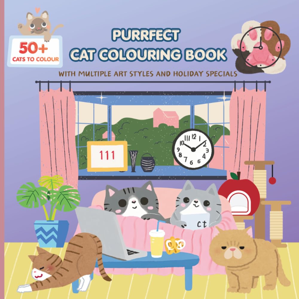 PURRFECT CAT COLOURING BOOK: In different Art styles ! With 3 Cat mandalas and 50+ Cute cats to colour!