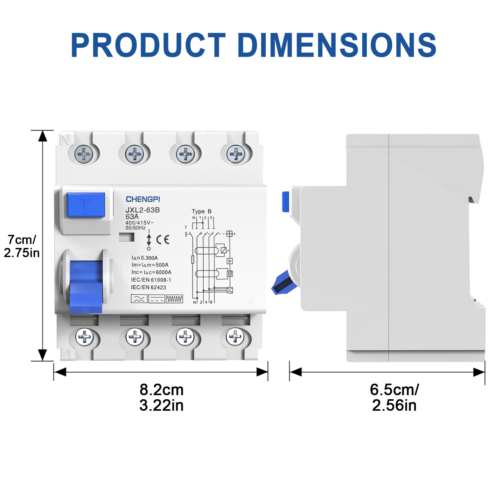 Vollstromempfindlicher FI Schalter,fi Schutzschalter Typ B 63A 300mA /4-Pol/Fehlerstromschutzschalter Allstromsensitiver Schutzschalter