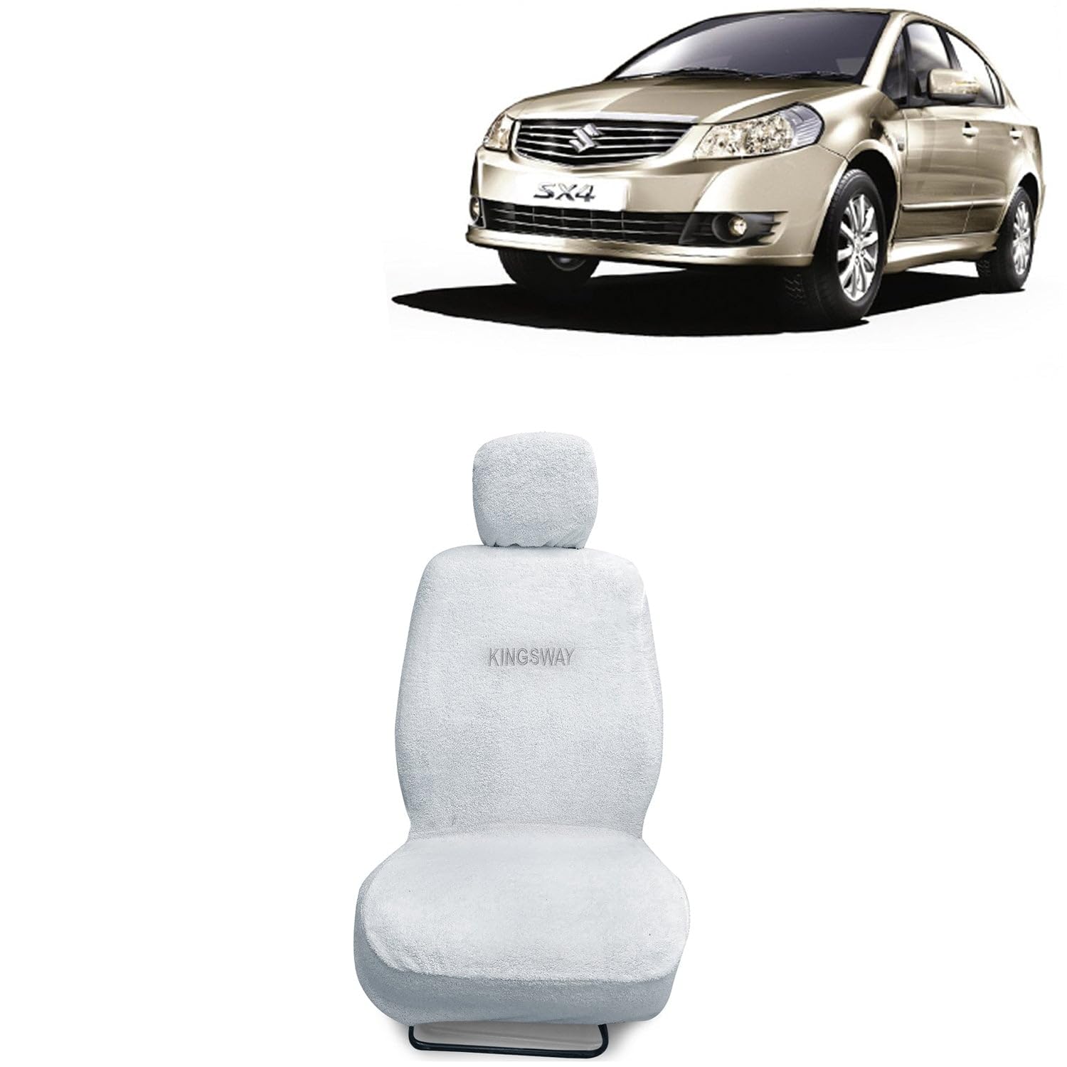 Kingsway® SX4 Seat Cover for (Year 2007 to 2013) All Model, Towel Fabric Car Seat Covers Compatible with Maruti Suzuki SX4, Complete Set (Car Specific Front + Rear Seat Covers), White Color
