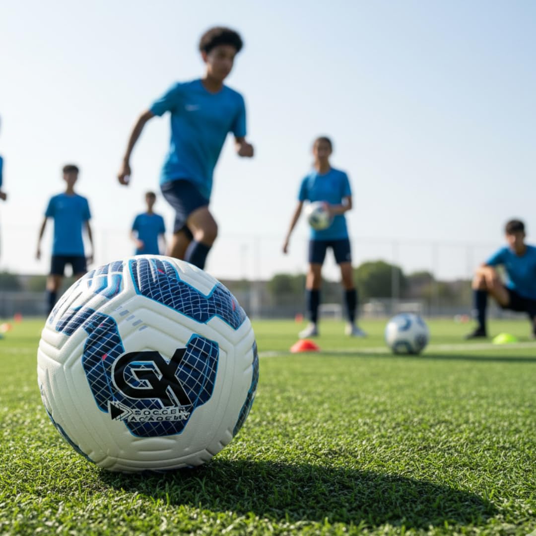 GX Soccer Academy Tour+ - Balón de fútbol profesional, tamaño 5, pelota de competición azul y blanca