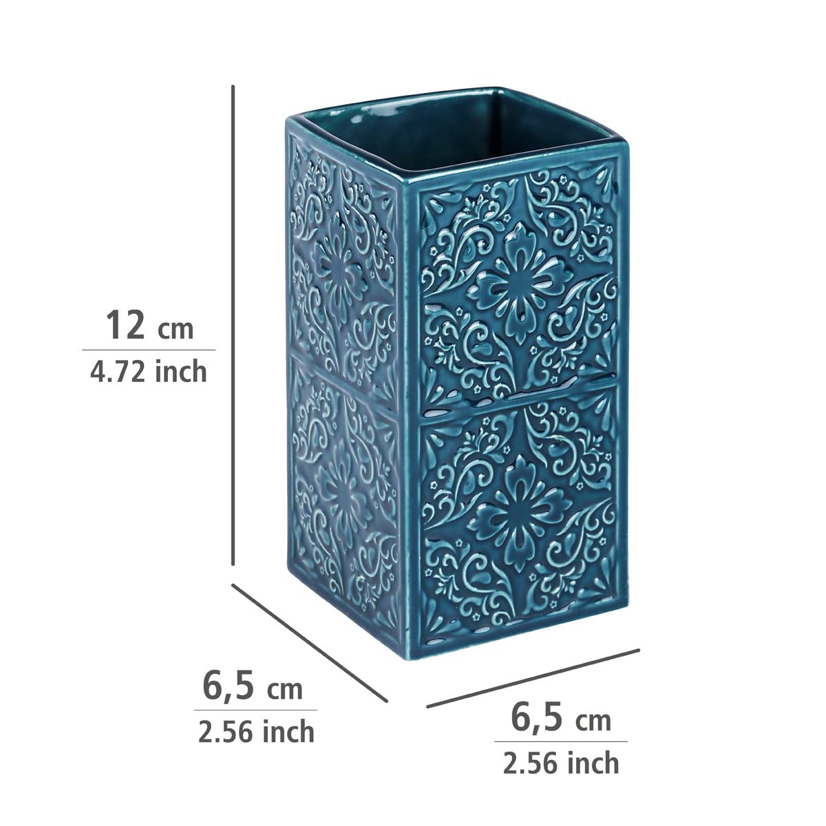 WENKO kubek Cordoba niebieski uchwyt na szczoteczkę do zębów i pastę do zębów, ceramiczny, 6,5 x 6,5 x 12 cm