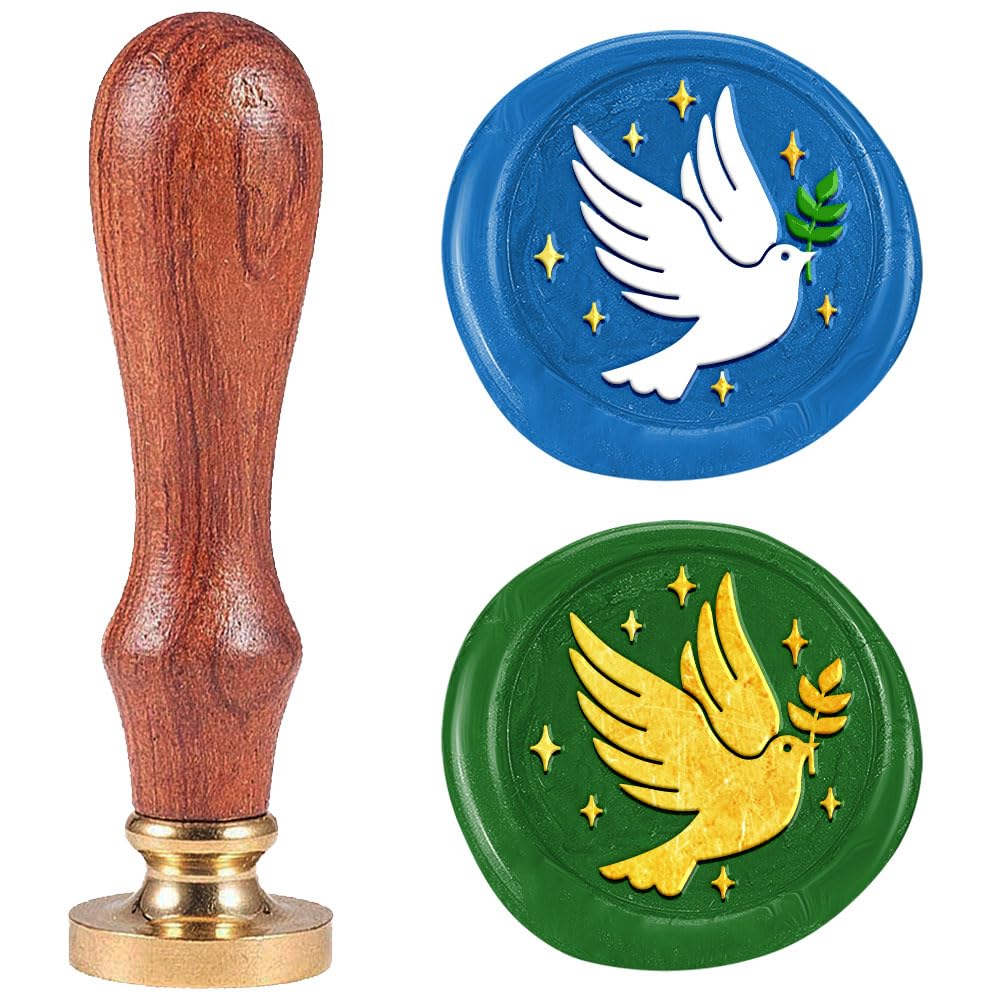 DELORIGIN Dove of Peace Wax Seal Stamp Vintage Pigeon Sealing Stamps 1" Removable Brass Head Seal Stamp with Wooden Handle for Greeting Card Wedding Envelopes Invitations Wine Wrapping