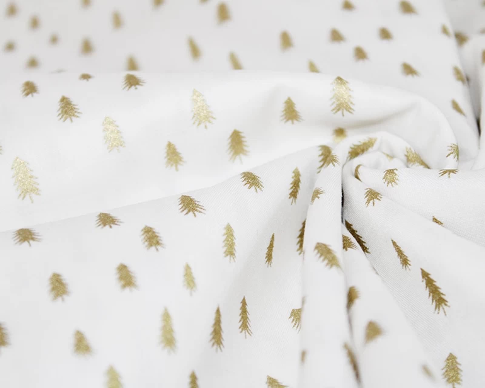 Glamour Secrets Ivory/Gold Christmas Fabric - Metallic Trees On - Xmas Craft Fabric Material Metre - 140Cm Wide