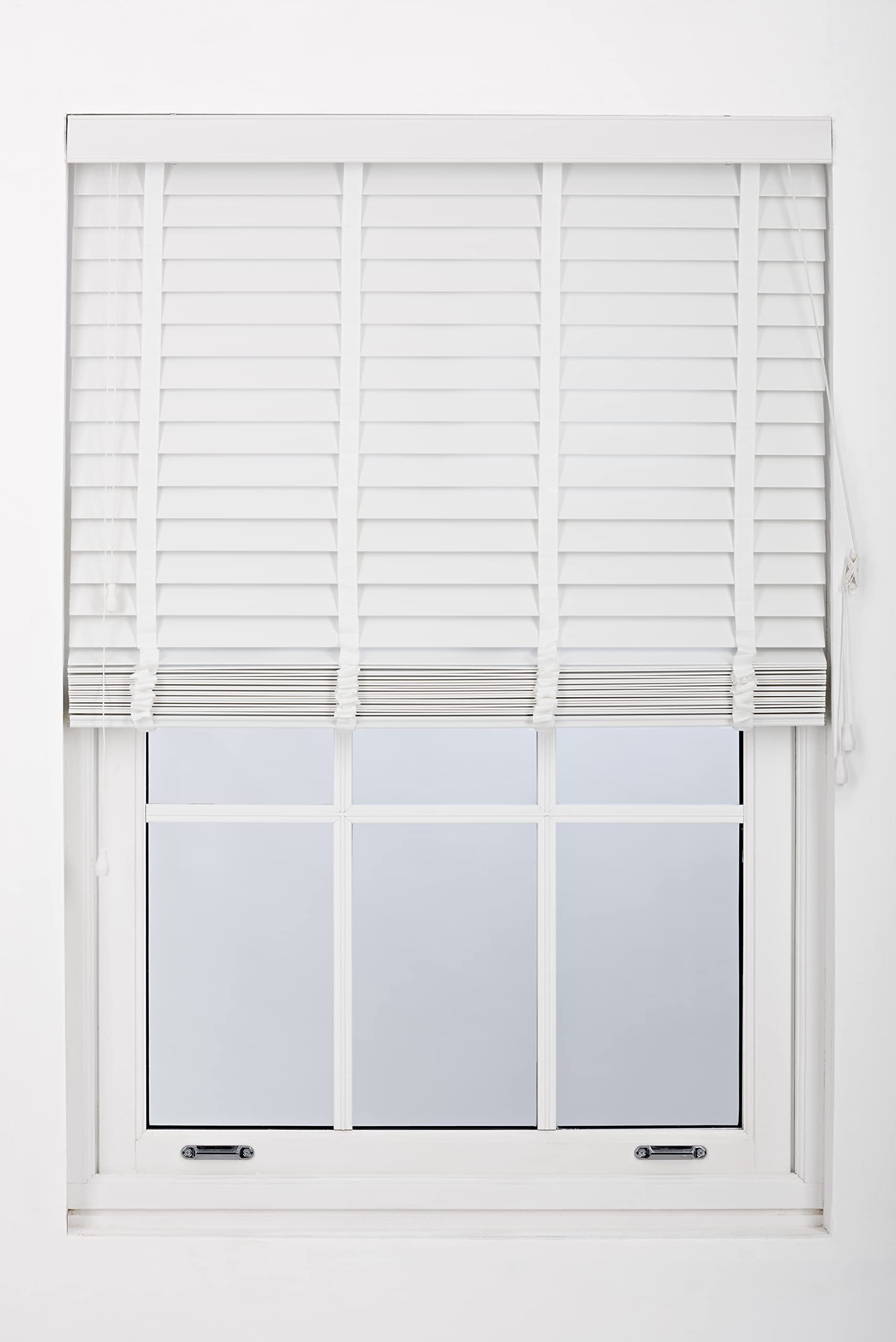 FURNISHED Blinds Window Venetian Made to Measure 50mm White Faux Wood Blind, 140W x 210H cm