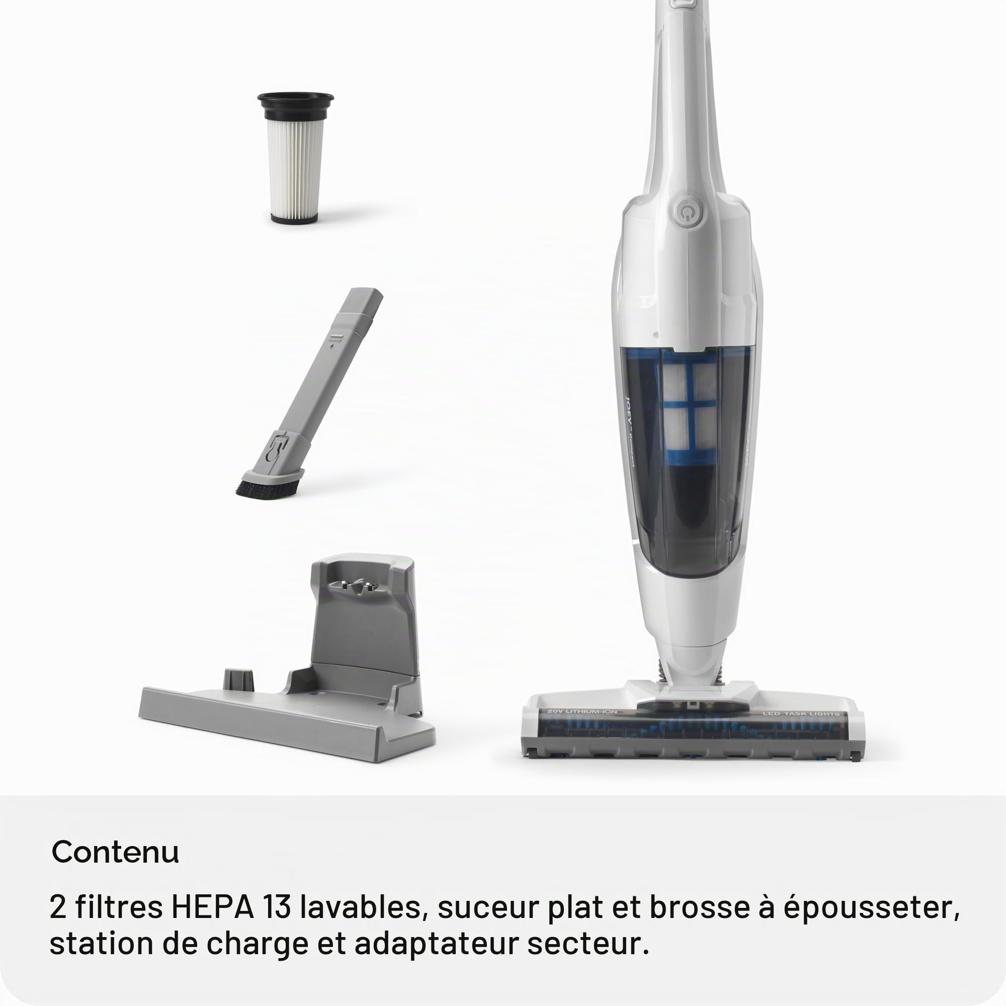 Vacmaster Aspirateur sans Fil 2-en-1 30 Min 20V HEPA 13 sans Sac Poils