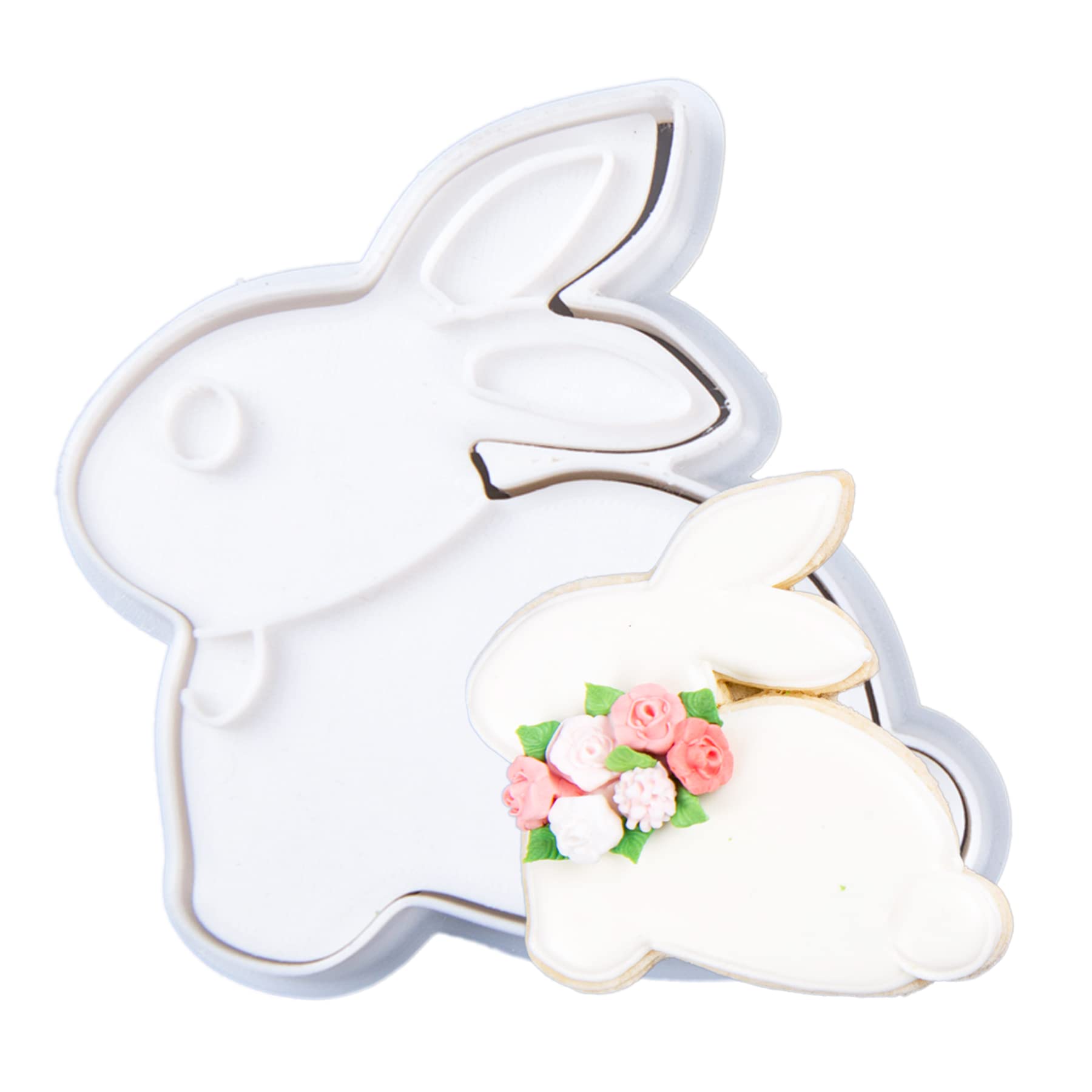Flycalf Easter Cookie Cutters with Plunger Stamps Holiday Bunny Shapes Jump PLA Baking Accessories Cutter Molds Gifts Decorative Party 3.5" Kitchen