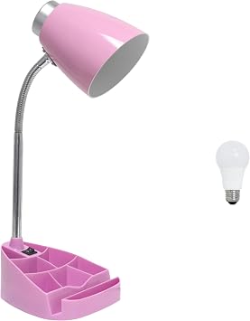 Simple Designs LD1002-PNK-LB 18.5" Gooseneck Organizer Desk Lamp with iPad Tablet Stand Book Holder with LED Bulb, Pink