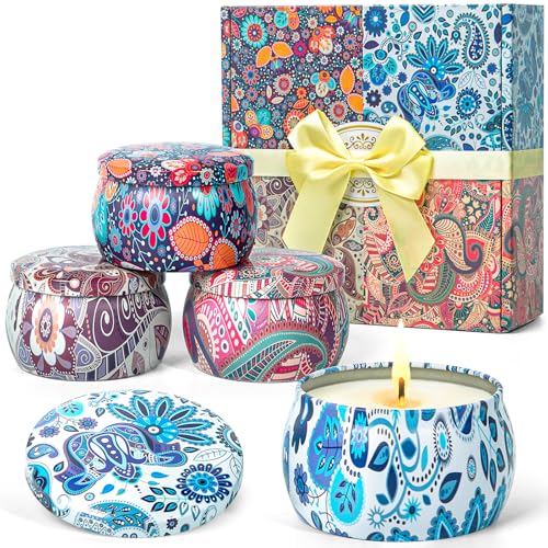 BYTYO Scented Candles Gift Set for Women, 4 Pack 4.4 Oz Soy Wax in Tin, Lavender Fig Aromatherapy Candles for Relaxation, Birthday Mother's Day Gifts for Mum Wife, Long Burning