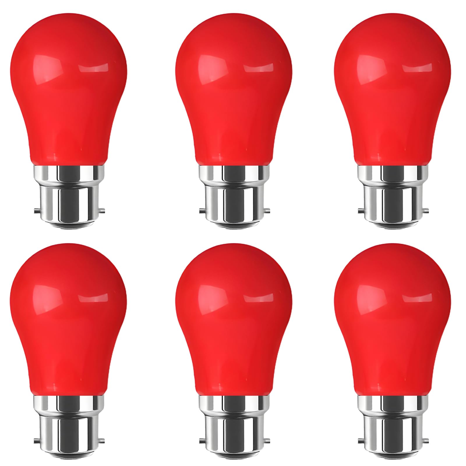 WULUN B22 Coloured LED Light Bulbs, A50 pear Shaped Lights, 3W Equivalent to 30W Halogen Lights, Used for Outdoor Indoor String, Wedding, Christmas, Party, bar Decoration, Red, 6 Pcs