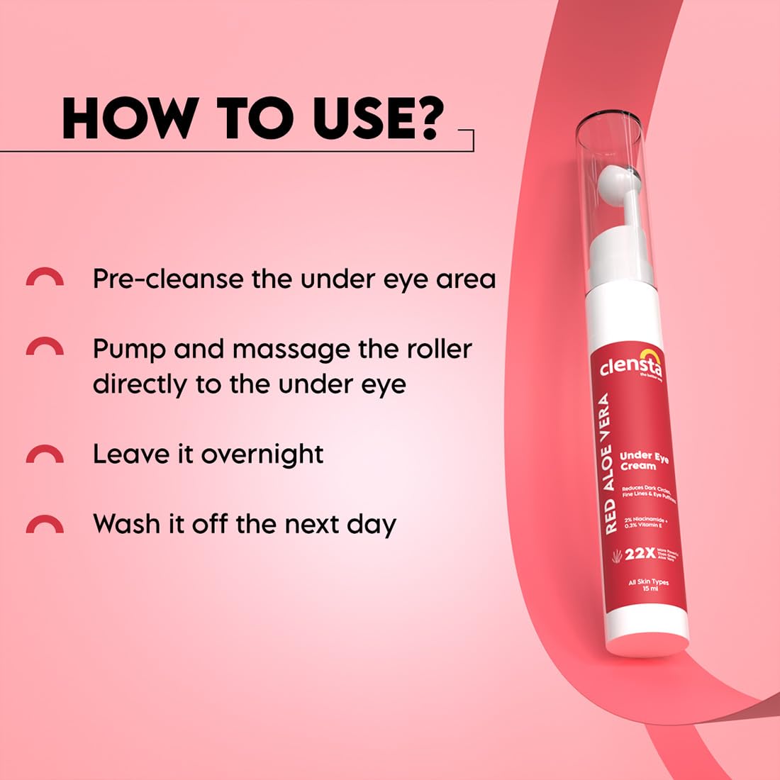Clensta Red Aloe Vera Under Eye Cream With Niacinamide & Vitamin E | Reduces Dark Circles, Fine Lines & Eye Puffiness | For Men & Women - 15ml (Pack of 2) 3