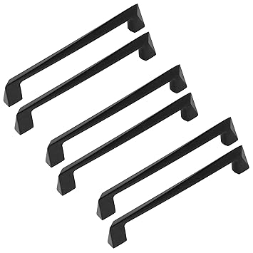 Atom 7.1 inches Zinc Cabinet Pull Handle | Black Matt Finish | Office Wardrobe Furniture Kitchen Drawer Push Bar, 223, Pack of 6