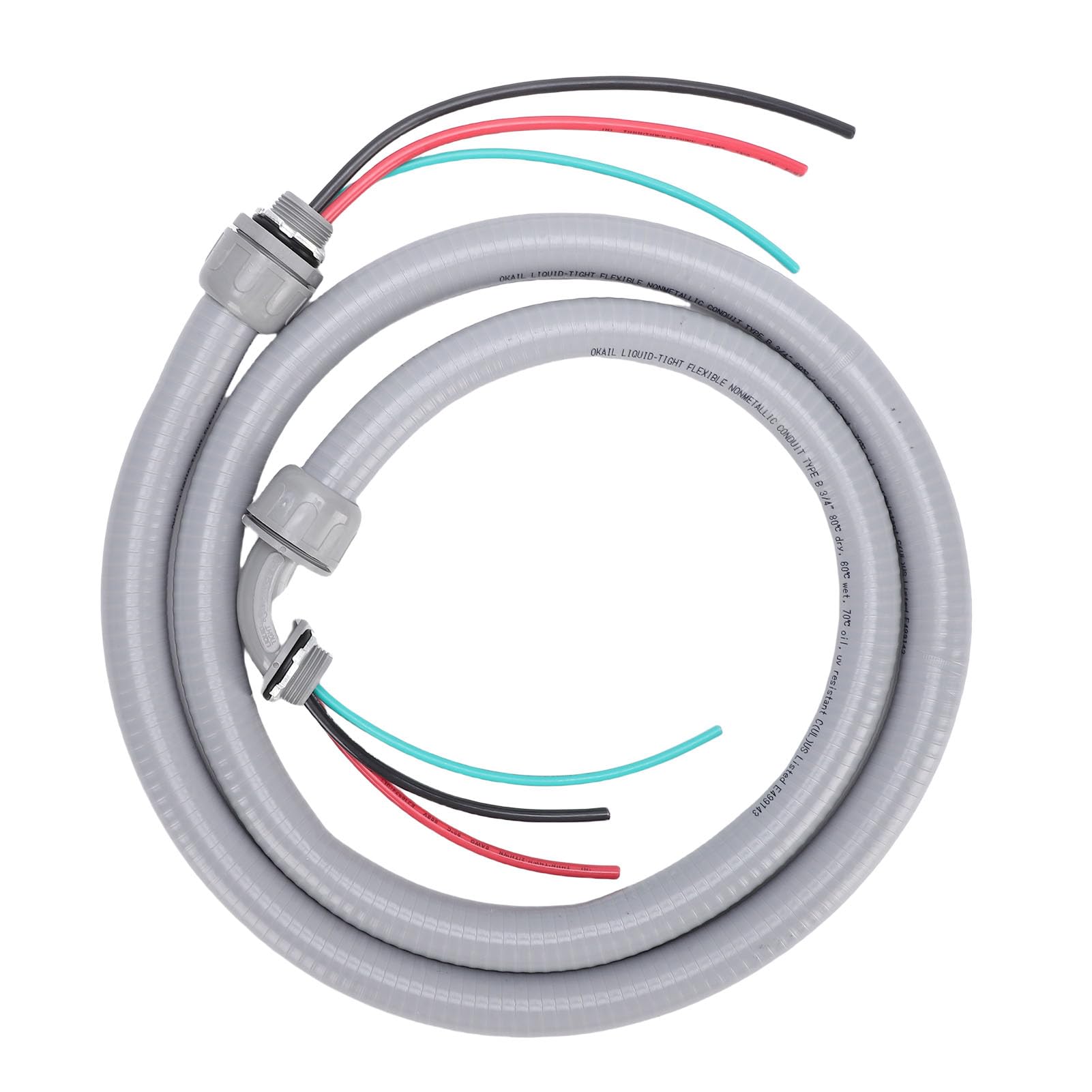 Brrnoo Conjunto de Látigo de Alimentación de Conducto Eléctrico Flexible, Hermético a Líquidos, No Metálico, de 3/4 pulg. X 6 Pies, con Cables Previamente Pelados y Tres Conductores