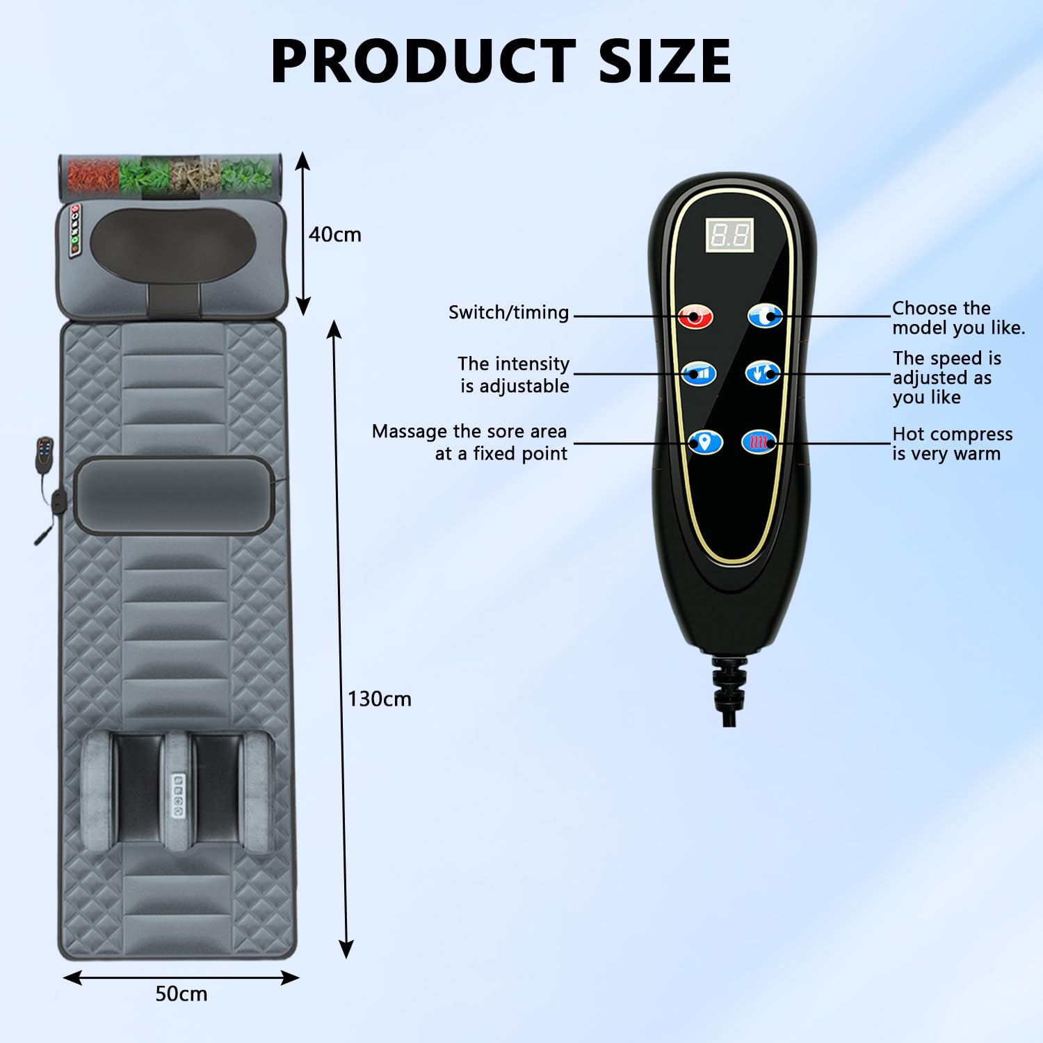 Tapis de massage 5 en 1 pour tout le corps avec fonction chauffante, 12 moteurs de vibration, coussin d'airbag lombaire réglable