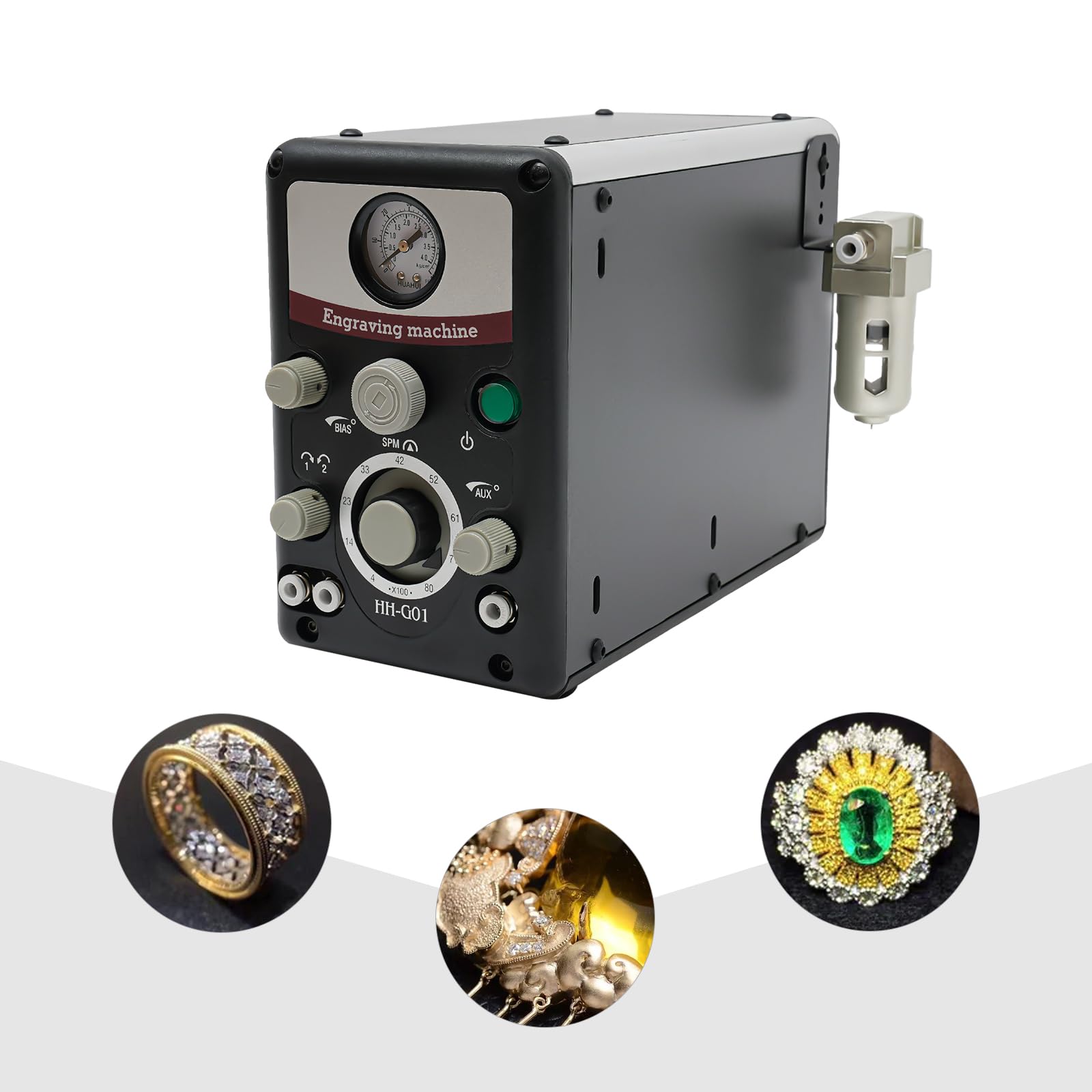 Macchina per incisione pneumatica, macchina per incisione pneumatica, macchina per incisione a percussione ad aria compressa con doppio manico, 80 W per gioielli e metallo