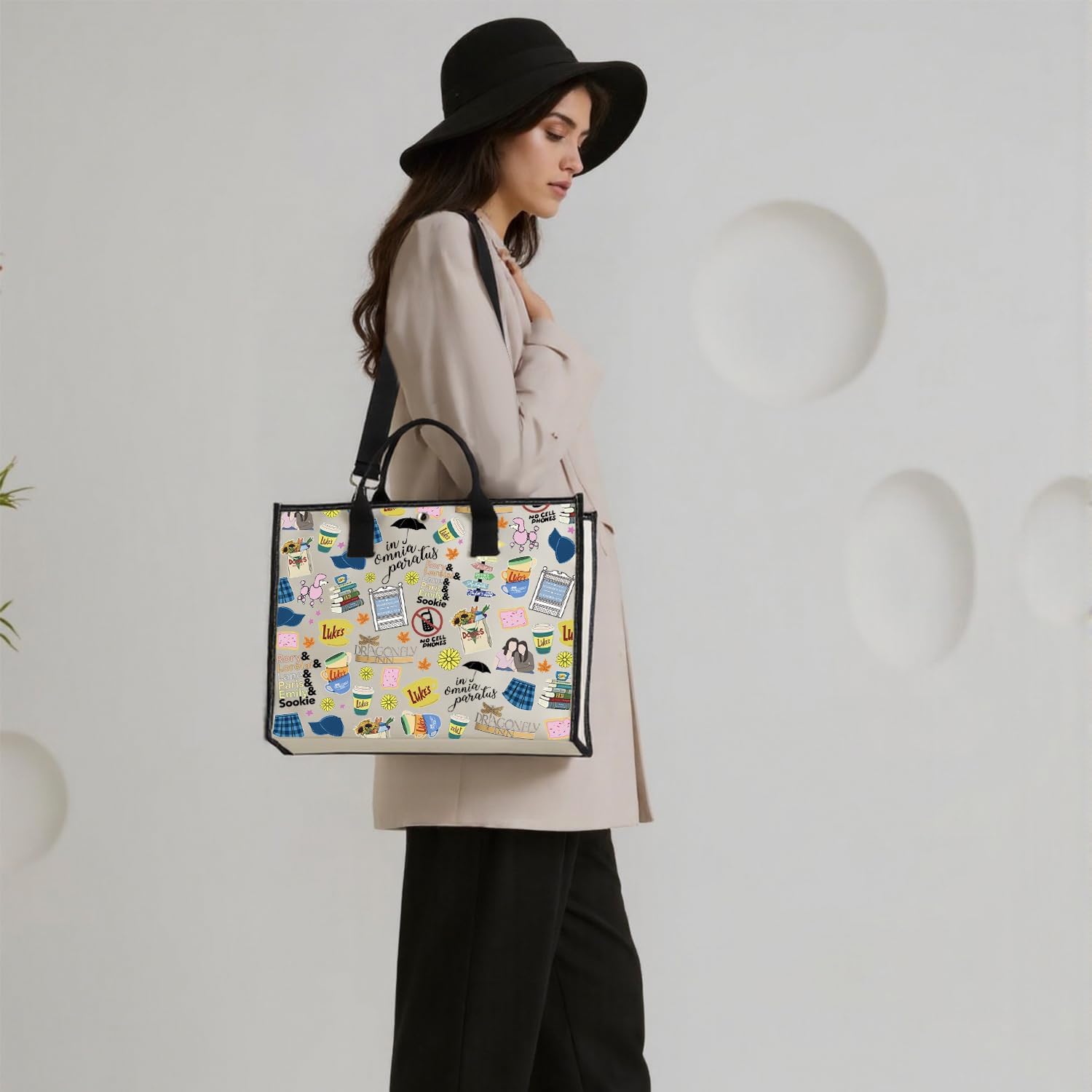 POFULL Luke's Diner Gift TV Show Inspired Tote Bag Stars Hollow Fans Shoulder Bag