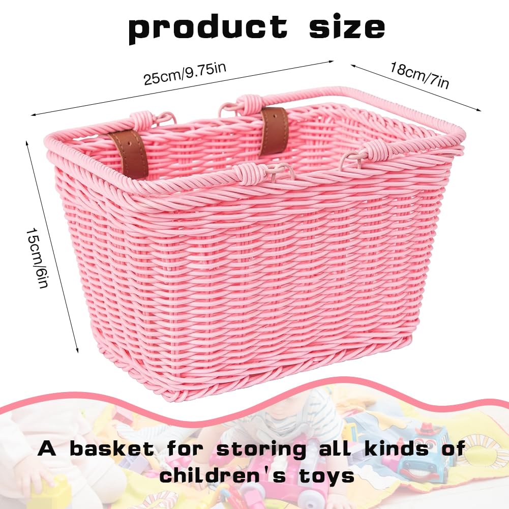 Panier de vélo en osier tressé à la main - 15 x 25 x 18 cm - Panier avant avec sangles en cuir végétalien réglables - Panier de vélo durable pour vélo de ville, courses et pique-nique