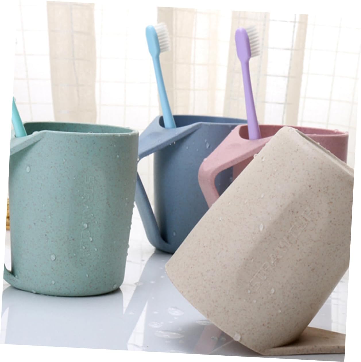 6Pcs Wheat Straw Cups Toothbrush Mugs for Adults Students Versatile Drinking Mouthwash Cups Random Color Wear Resistant Design