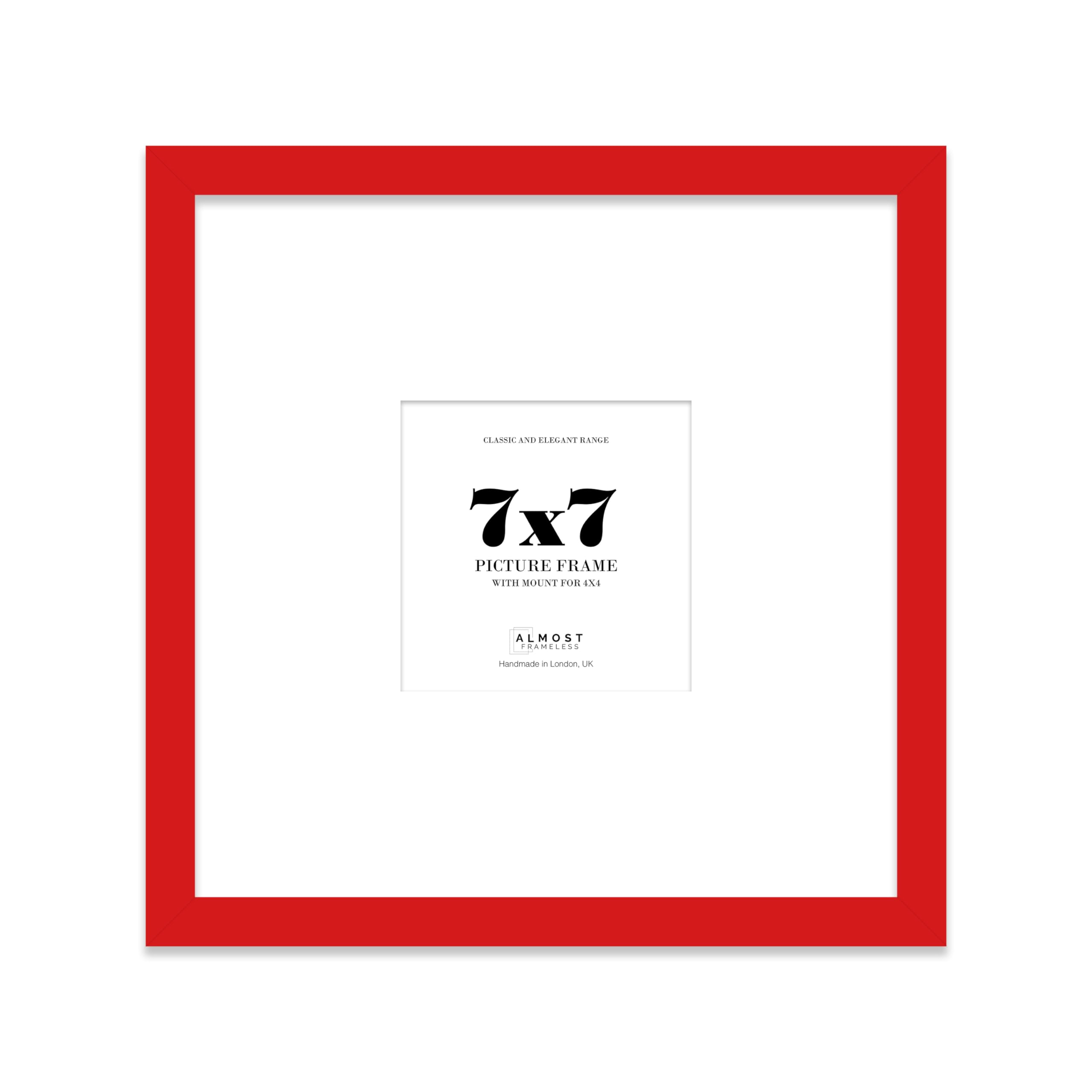 Almost Frameless Red 7X7 Square Picture Frame, Display Pictures 4X4 With Mat Or 7X7 Without Mat, Wall Hanging & Free Standing Photo Frame, 1 Pack