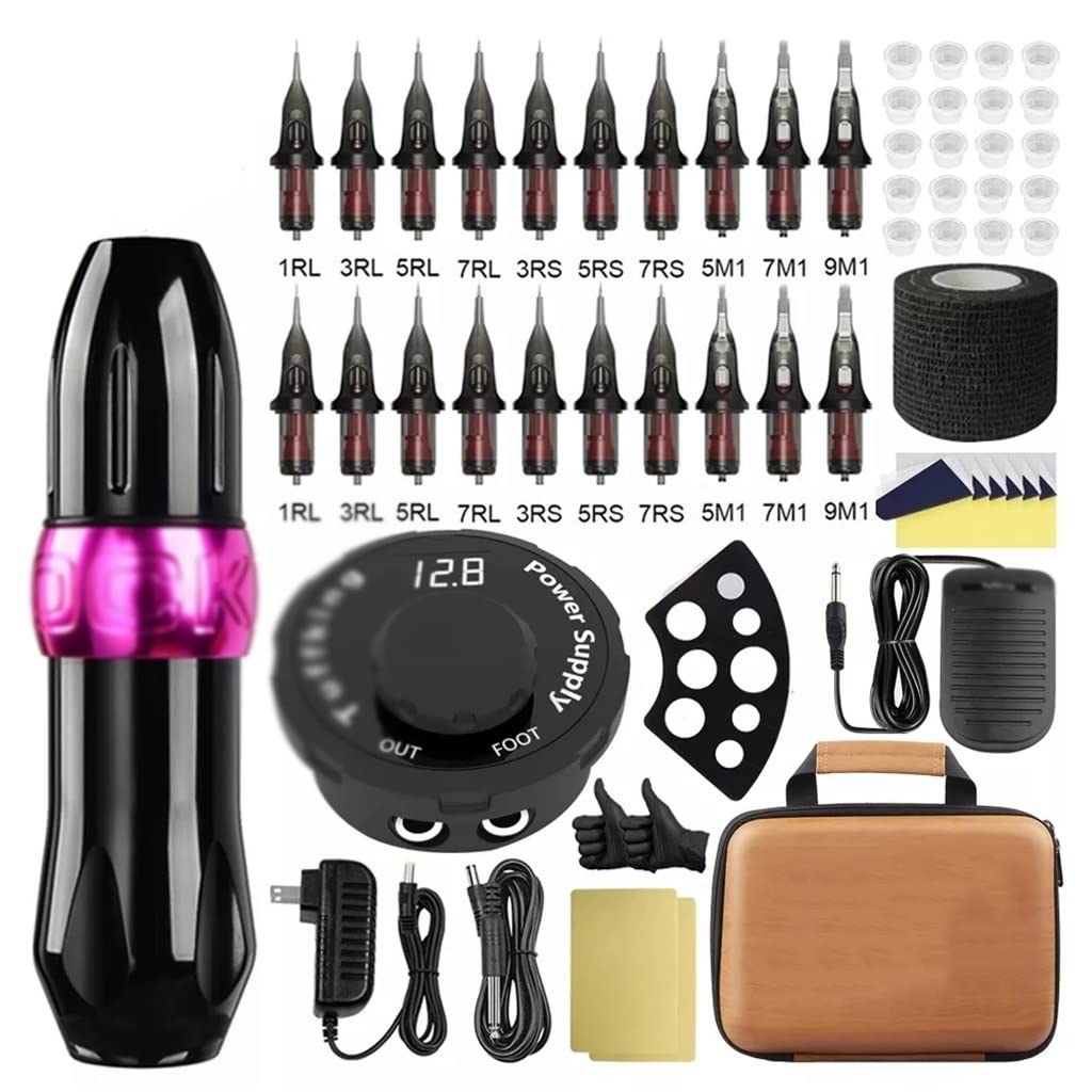 Tattoo Machine Kit Permanent Makeup Set Rotary Pen LCD Power Supply with Cartridge for Artist