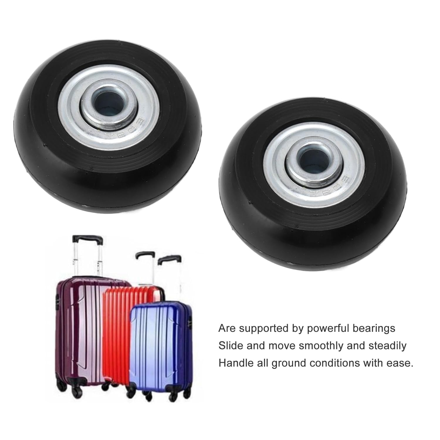Suitcase Caster Wheels Replacement, 2pcs Rubber Caster Wheels Bearings Repair Kits for Luggage Suitcase(40mm X 18mm)