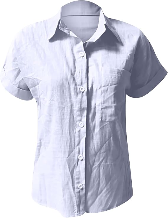 Ceboyel Women Cotton Linen Summer Shirts Collared Button Down Blouses Gauze Short Sleeve Tops Causal Ladies Outfits 2023