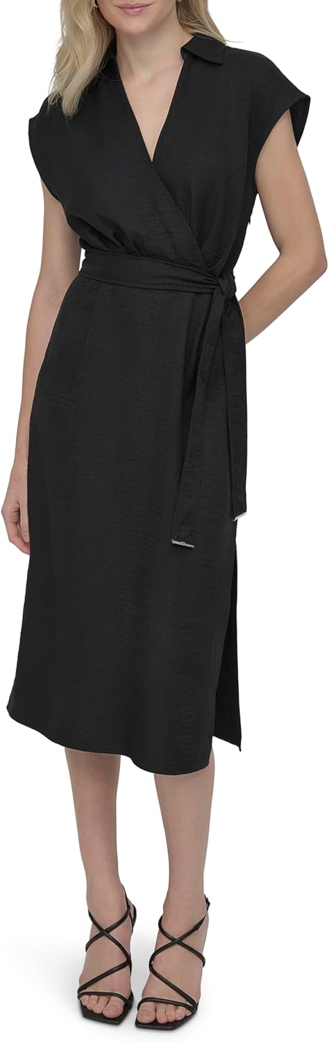 DKNY Women's Sleeveless Collared Neck Midi Dress with Removable Belt - Image 2