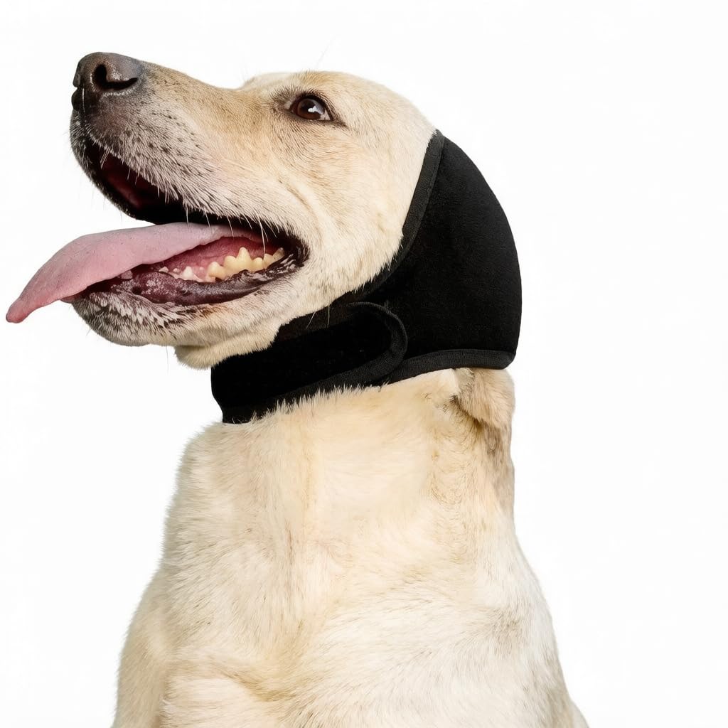 Dog Ear Cover with Calming No Shake Wrap, Black, Medium, 2 Pack