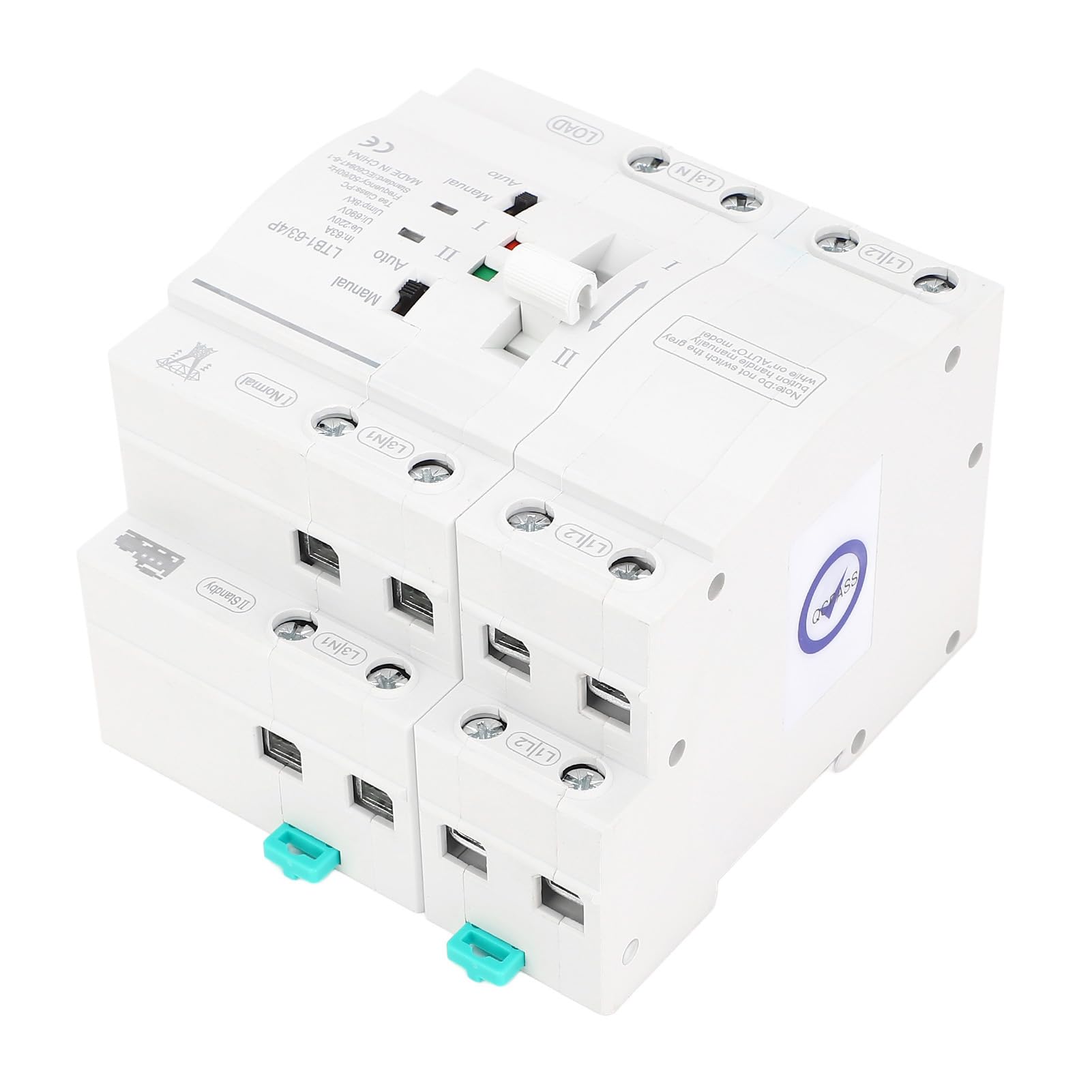 Tissting Doppelstrom Automatik Transfer Schalter 4P 63A Unterbrechungsfreie Stromversorgung 35mm Hutschiene Mini ATS - Netzumschalter für Haushalt PZ30 Verteilerkasten