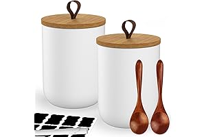 Ceramic Coffee and Sugar Container Set with Wooden Spoon