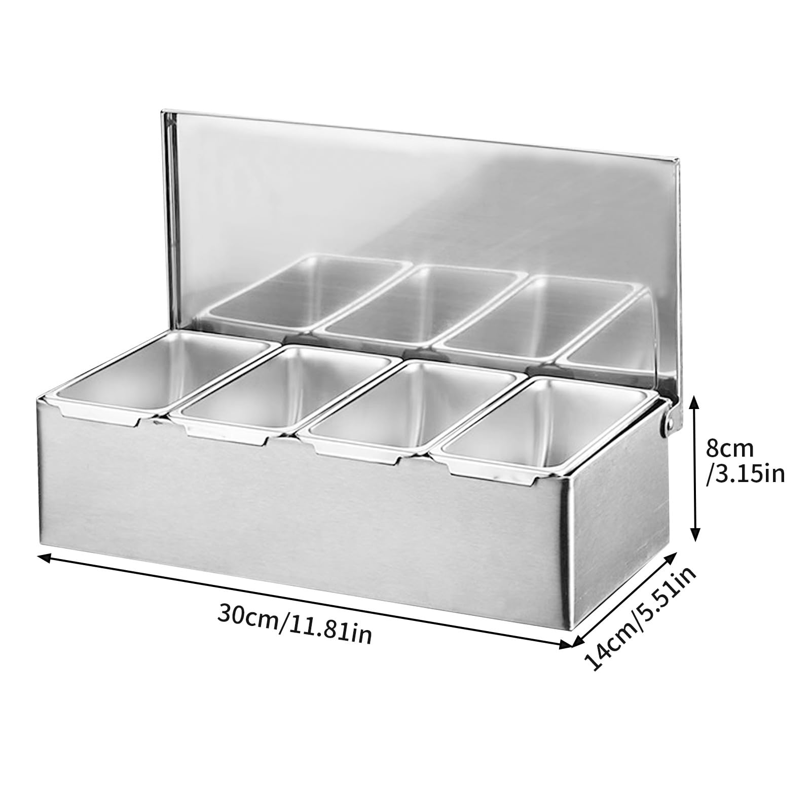 Caja de ingredientes para múltiples especias, recipiente de acero inoxidable con tapa, recipiente para ingredientes, bar para gastro, recipiente para barbacoa, accesorios para pizza, estación