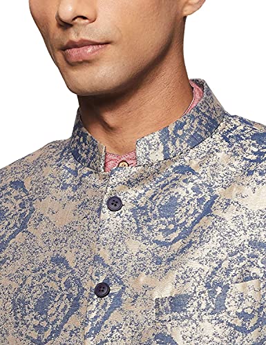 Image of MANQ Men Fawn Woven Jaquard Silk Nehru Jacket