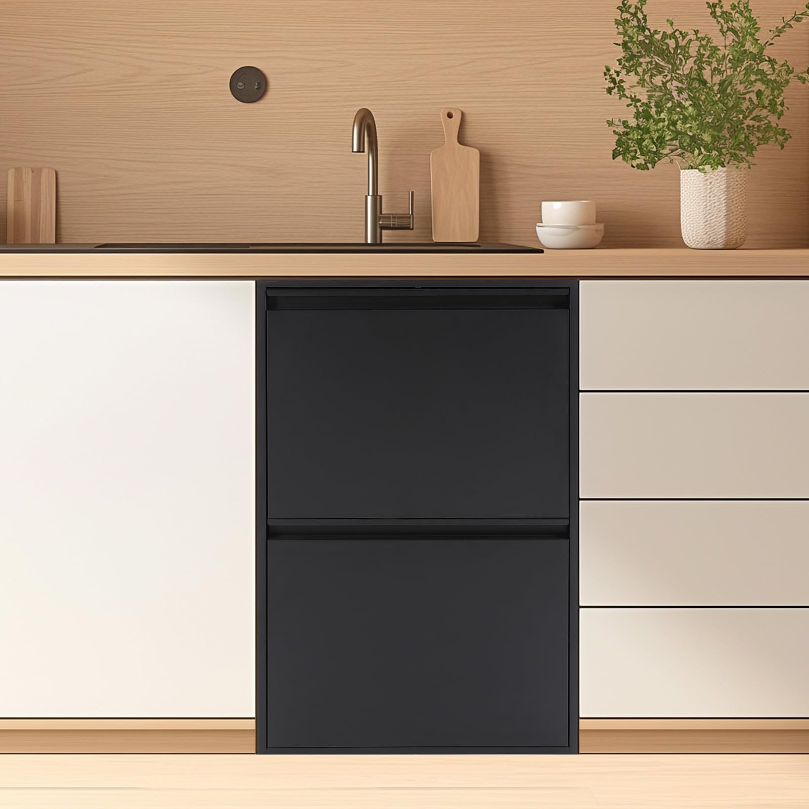Cubo de basura para cocina, montaje en pared, con cubo interior extraíble, 4 x 15 L, color blanco