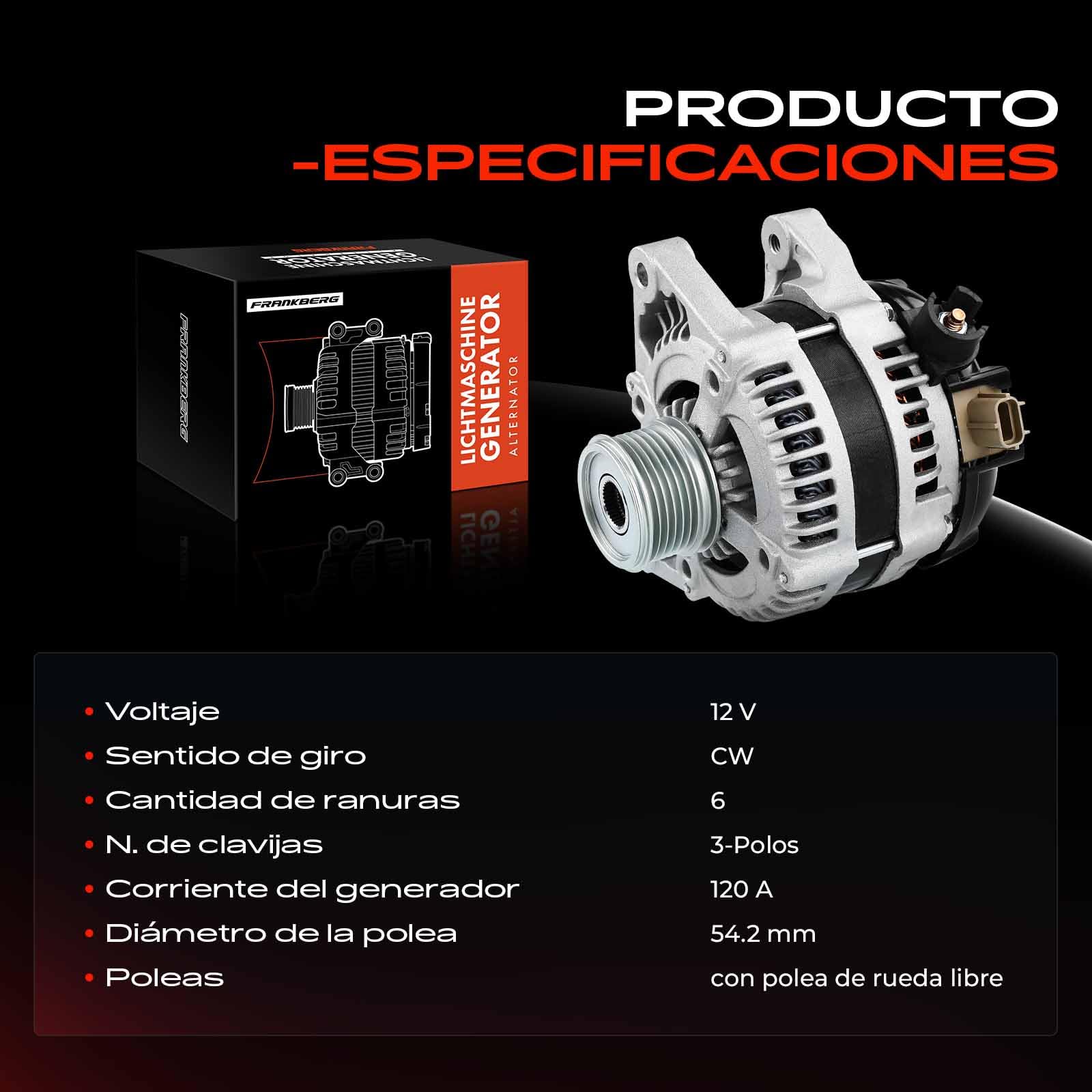 Frankberg Generador alternador 30667067 | 30667067; Compatible con: Furgoneta Fiesta V, Fiesta V JD JH, S40 II 544, 3 BL, C-Max DM2, 3 BK, V50 545, C30 533