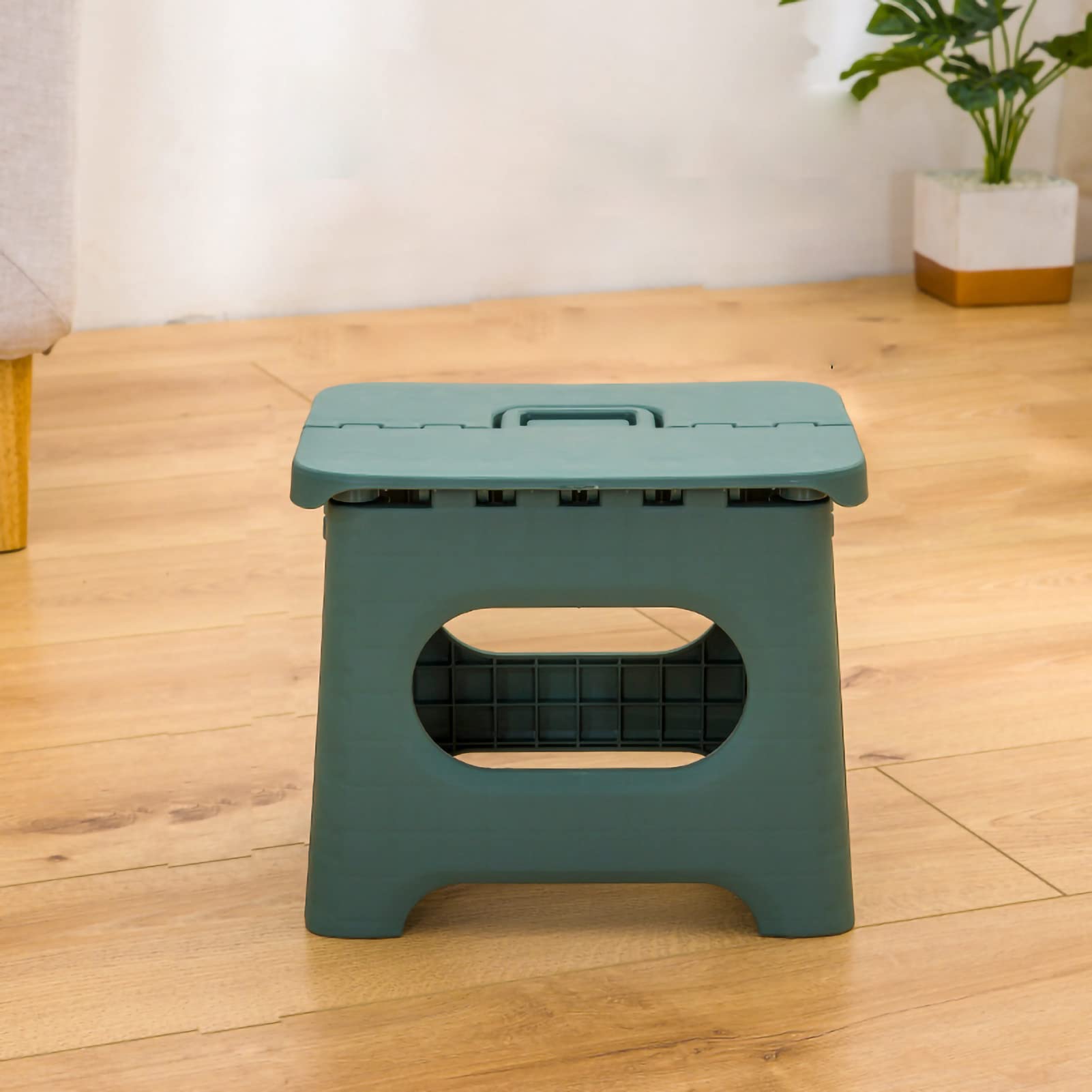 Folding Step Step Portable 28x24x22 cm Plastic Space Saving and Stable Step for Adults and Children with Folding Mechanism Portable Footstool for Home and (Light Green)