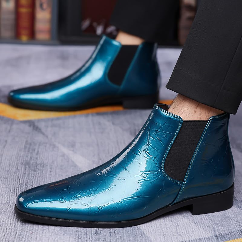 Image of Men's Patent Leather Low Chunky Heel Chelsea Boots Fashion High Gloss Slip-on Business Dress Oxford Boots for Wedding Prom Party Business Work