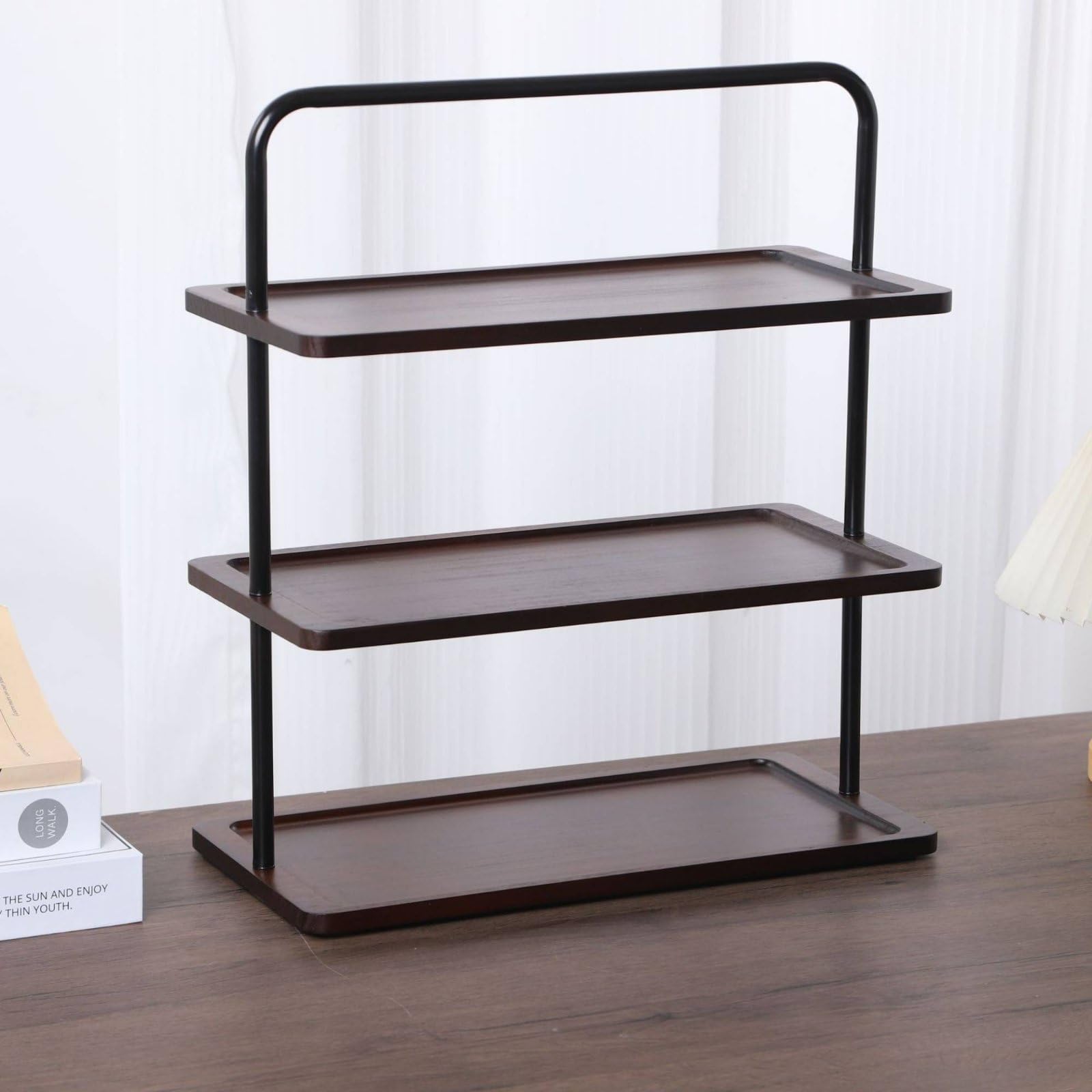 kowaku Scaffale Multistrato da Tavolo Ripiano Organizer Espositore Mensola in Legno con Struttura in Metallo Resistente E Protezione Superficie per Organizzazione Quotidiana Adatto per Scrivania
