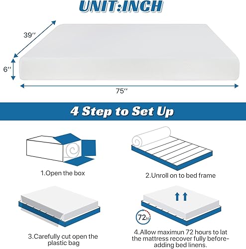 Miniatura 2 de Dkeli Colchón de tamaño individual para niños, colchón de espuma viscoelástica de gel de 6 pulgadas para sueño fresco y alivio de presión, colchón