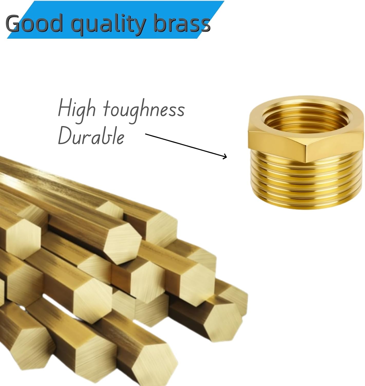 4pcs Brass Reducer Hex Bushing, 3/4" NPT Male to 1/2" NPT Female Heavy Duty Threaded Pipe Air Hose Fitting Reducer Adapter for gas,pipe,tube systems.