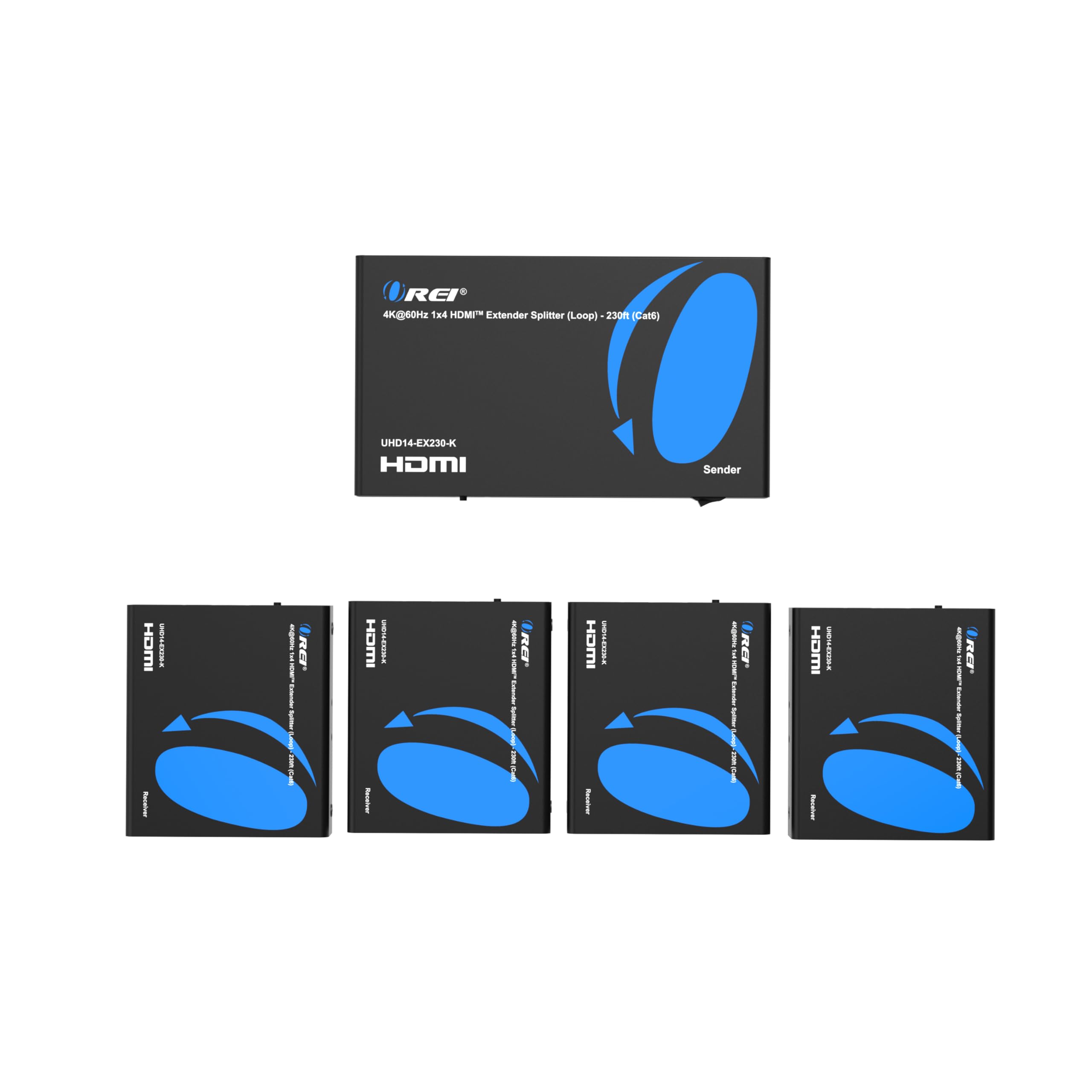 OREI HDMI 1×4 Splitter & Extender Over Ethernet – 4K@60Hz 4:4:4 HDCP 2.2 – Single CAT6/7 Cable up to 230 ft – EDID Management, IR Control, Loop-Out & Low Latency