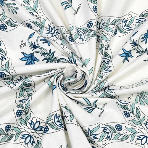 Image of BLOCKS OF INDIA 200TC Diwan Set Cotton 8 Piece | Deewan Printed Bedsheet Sets for Living Room Hall (Set of 8 Piece, 1-Bed Sheet | 2-Bolster Cover | 5-Cushion Cover (Turquoise BEL)